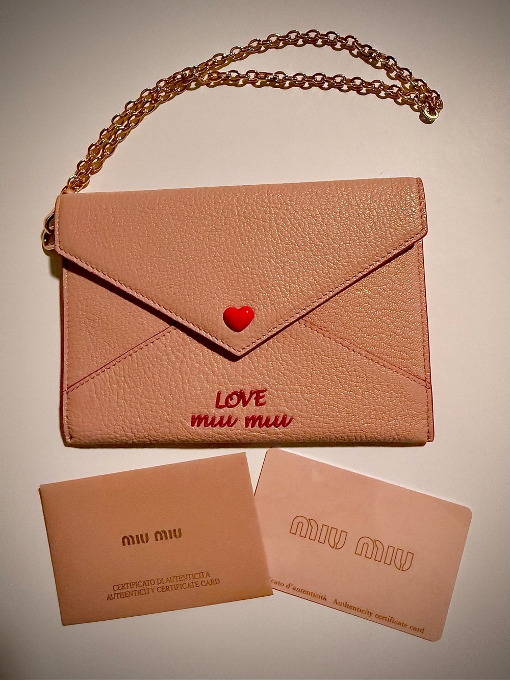 Miu Miu Love Pink Leather Envelope Wristlet